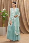 Mahima Batra_Green Kurta And Gharara Georgette Embroidered Pearl Round Floral Set  _Online_at_Aza_Fashions