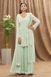 Mahima Batra_Green Kurta And Sharara Georgette Hand Embroidery Floral Motifs V Set  _Online_at_Aza_Fashions