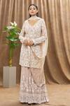 Buy_Mahima Batra_Beige Kurta And Gharara Georgette Embellished Aari V Short Kalidar Set  _at_Aza_Fashions