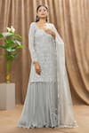 Buy_Mahima Batra_Grey Kurta And Sharara Georgette Embellished Threads U Neck Set  _at_Aza_Fashions