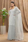 Mahima Batra_Grey Kurta And Sharara Georgette Embellished Threads U Neck Set  _Online_at_Aza_Fashions