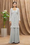 Buy_Mahima Batra_Grey Kurta And Sharara Georgette Embellished Threads U Neck Set  _Online_at_Aza_Fashions