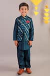 Buy_LIL DRAMA_Blue Polyester Jamawar Woven Floral Bundi And Kurta Set _Online_at_Aza_Fashions