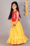 LIL DRAMA_Yellow Polyester Jamawar Woven Geometric Lehenga Set _Online_at_Aza_Fashions