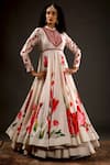 Rohit Bal_Ivory Chanderi Silk Embroidered Dori Mandarin Collar Printed Anarkali Set _Online_at_Aza_Fashions