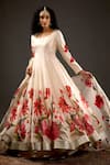 Buy_Rohit Bal_Ivory Chanderi Silk Printed Floral Scoop Neck Anarkali Set _at_Aza_Fashions