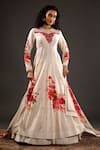 Buy_Rohit Bal_Ivory Chanderi Silk Embroidered Resham And Thread Work Printed Anarkali Set _at_Aza_Fashions