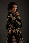 Rohit Bal_Black Silk Velvet Embroidered Floral V Neck Jacket  _Online_at_Aza_Fashions