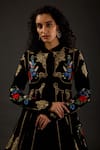 Buy_Rohit Bal_Black Silk Velvet Embroidered Floral Mandarin Collar Jacket  _Online_at_Aza_Fashions