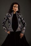 Buy_Rohit Bal_Blue Silk Velvet Embroidered Bird Open Short Jacket  _at_Aza_Fashions