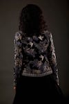 Shop_Rohit Bal_Blue Silk Velvet Embroidered Bird Open Short Jacket  _at_Aza_Fashions