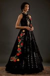 Shop_Rohit Bal_Black Dupion Silk Embroidered Chevron Mandarin Anarkali With Jacket  _at_Aza_Fashions