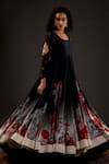 Rohit Bal_Black Chanderi Silk Printed Floral Scoop Neck Anarkali Set  _Online_at_Aza_Fashions