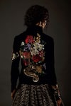 Shop_Rohit Bal_Black Silk Velvet Embroidered Floral Mandarin Collar Short Jacket  _at_Aza_Fashions