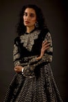 Rohit Bal_Black Cotton, Velvet, Chanderi Zari Mandarin Embroidered Anarkali Set _Online_at_Aza_Fashions