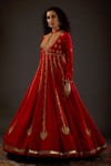 Buy_Rohit Bal_Red Chanderi Silk Embroidered Zari Mandarin Collar Anarkali Set _at_Aza_Fashions