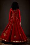 Shop_Rohit Bal_Red Chanderi Silk Embroidered Zari Mandarin Collar Anarkali Set _at_Aza_Fashions