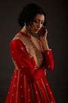 Rohit Bal_Red Chanderi Silk Embroidered Zari Mandarin Collar Anarkali Set _Online_at_Aza_Fashions