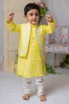 Buy_Lil Angels_Yellow Cotton, Silk, Satin Embroidery Floral Kurta Set _at_Aza_Fashions