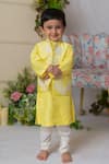 Shop_Lil Angels_Yellow Cotton, Silk, Satin Embroidery Floral Kurta Set _Online_at_Aza_Fashions
