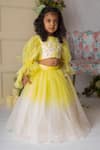 Buy_Lil Angels_Yellow Organza Embroidery Floral Ombre Lehenga And Blouse Set _at_Aza_Fashions