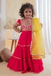 Buy_Lil Angels_Fuchsia Organza, Silk, Cotton Gota Patti, Sequins Tiered Lehenga Set _at_Aza_Fashions