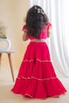 Shop_Lil Angels_Fuchsia Organza, Silk, Cotton Gota Patti, Sequins Tiered Lehenga Set _at_Aza_Fashions