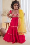 Buy_Lil Angels_Fuchsia Organza, Silk, Cotton Gota Patti, Sequins Tiered Lehenga Set _Online_at_Aza_Fashions