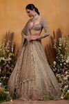 Buy_K&A By Karishma and Ashita_Green Shantoon Hand Embroidered Zardozi Plunge Gerbera Bridal Lehenga Set _at_Aza_Fashions