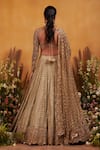 Shop_K&A By Karishma and Ashita_Green Shantoon Hand Embroidered Zardozi Plunge Gerbera Bridal Lehenga Set _at_Aza_Fashions
