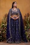 Buy_K&A By Karishma and Ashita_Blue Organza Embroidered Floral Jaal Work Plunge Neck Bridal Lehenga Set _at_Aza_Fashions