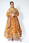 Buy_Torani_Yellow Silk Velvet Sunehra Makhmal Firdouz Anarkali With Doshala  _at_Aza_Fashions