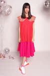 Buy_Chillosophy_Red Poplin Plain Round Cher Colorblock Midi Dress  _at_Aza_Fashions