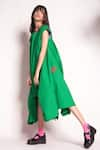 Shop_Chillosophy_Green Poplin Plain Round Ariana U Shaped Dress  _at_Aza_Fashions