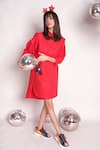 Buy_Chillosophy_Red Poplin Plain Shirt Collar Arielco Dress  _at_Aza_Fashions