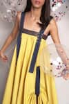 Chillosophy_Yellow Poplin Plain Square Neck Paula Denim Strappy Dress  _at_Aza_Fashions