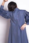 Shop_Chillosophy_Blue Chambray Plain Shirt Collar Selena Pleated Sleeve Dress  _at_Aza_Fashions