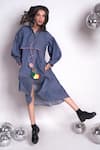 Buy_Chillosophy_Blue Chambray Plain Shirt Collar Selena Pleated Sleeve Dress  _Online_at_Aza_Fashions