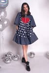 Buy_Chillosophy_Blue Denim Polka Dot Band Collar Vanessa Dress  _at_Aza_Fashions