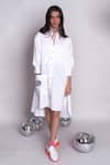 Buy_Chillosophy_White Poplin Plain Shirt Collar Mihoco Dress  _at_Aza_Fashions