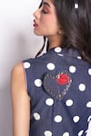 Shop_Chillosophy_Blue Denim Polka Dots Pattern Mandarin Collar Mavico Dress  _at_Aza_Fashions