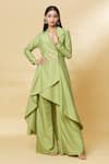 Buy_Aakaar_Green Cotton Silk Embroidery Bugle Beads Lapel Blazer Style Tunic And Palazzo Set _at_Aza_Fashions