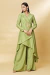 Buy_Aakaar_Green Cotton Silk Embroidery Bugle Beads Lapel Blazer Style Tunic And Palazzo Set _Online_at_Aza_Fashions