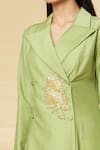 Shop_Aakaar_Green Cotton Silk Embroidery Bugle Beads Lapel Blazer Style Tunic And Palazzo Set _Online_at_Aza_Fashions