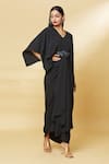 Buy_Aakaar_Black Moss Crepe Embroidery Bugle Beads V Neck Waist Draped Gown _Online_at_Aza_Fashions