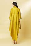 Shop_Aakaar_Yellow Cotton Silk Embroidery Sequin Spread Collar Tunic And Draped Pant Set _at_Aza_Fashions