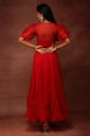 Shop_Ranng Label_Red Pure Organza Top V Neck And Bralette Sweetheart Puff Sleeves & Lehenga Set _at_Aza_Fashions