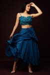 Buy_Ranng Label_Blue Natural Crepe Embroidery 3d Floral Strappy Crop Top And Layered Skirt Set _at_Aza_Fashions