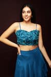 Shop_Ranng Label_Blue Natural Crepe Embroidery 3d Floral Strappy Crop Top And Layered Skirt Set _Online_at_Aza_Fashions