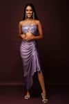 Buy_Ranng Label_Purple Luxury Satin And Sequin Net Embroidery Neck Bralette & Dhoti Skirt Set _at_Aza_Fashions